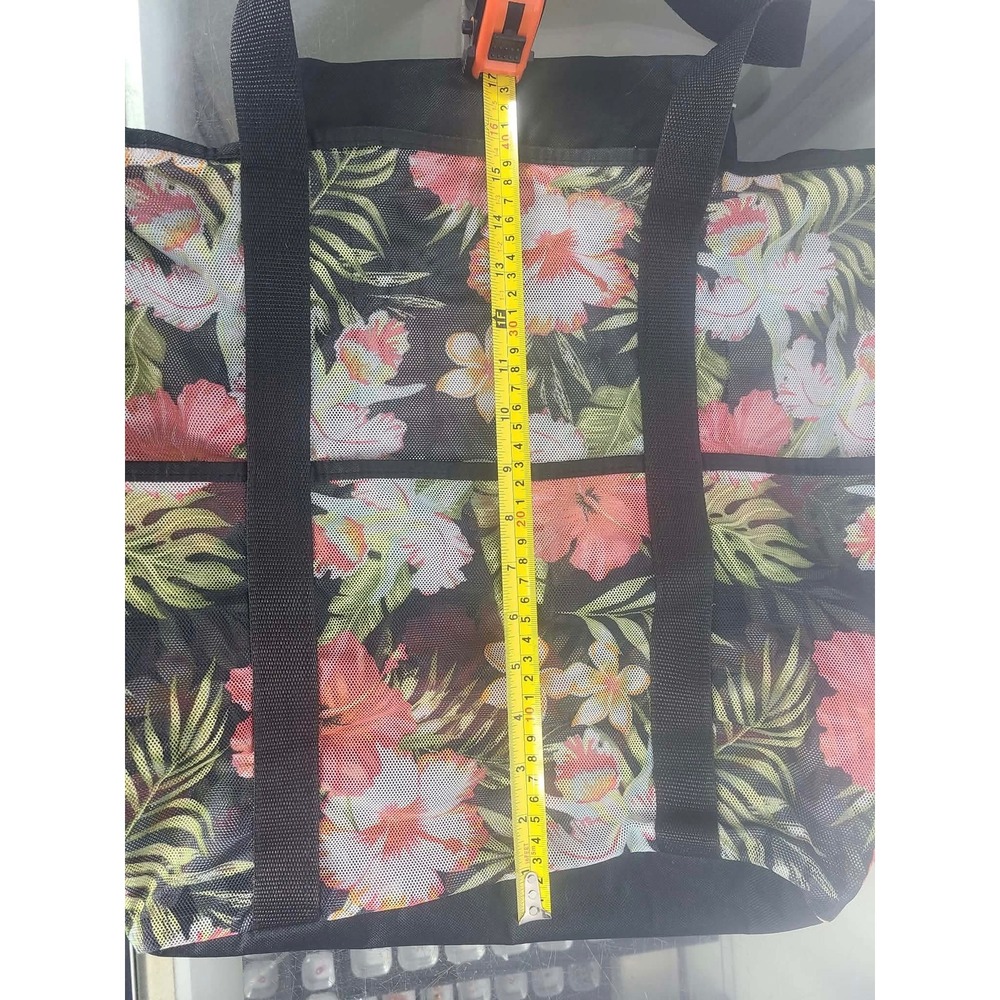 Large Tropical Floral Mesh Beach Tote Bag‎ with Pockets Zip Bottom Compartment